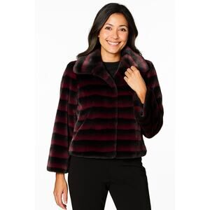 Dennis Basso Cropped Faux Fur Jacket in Wine NWT Size S